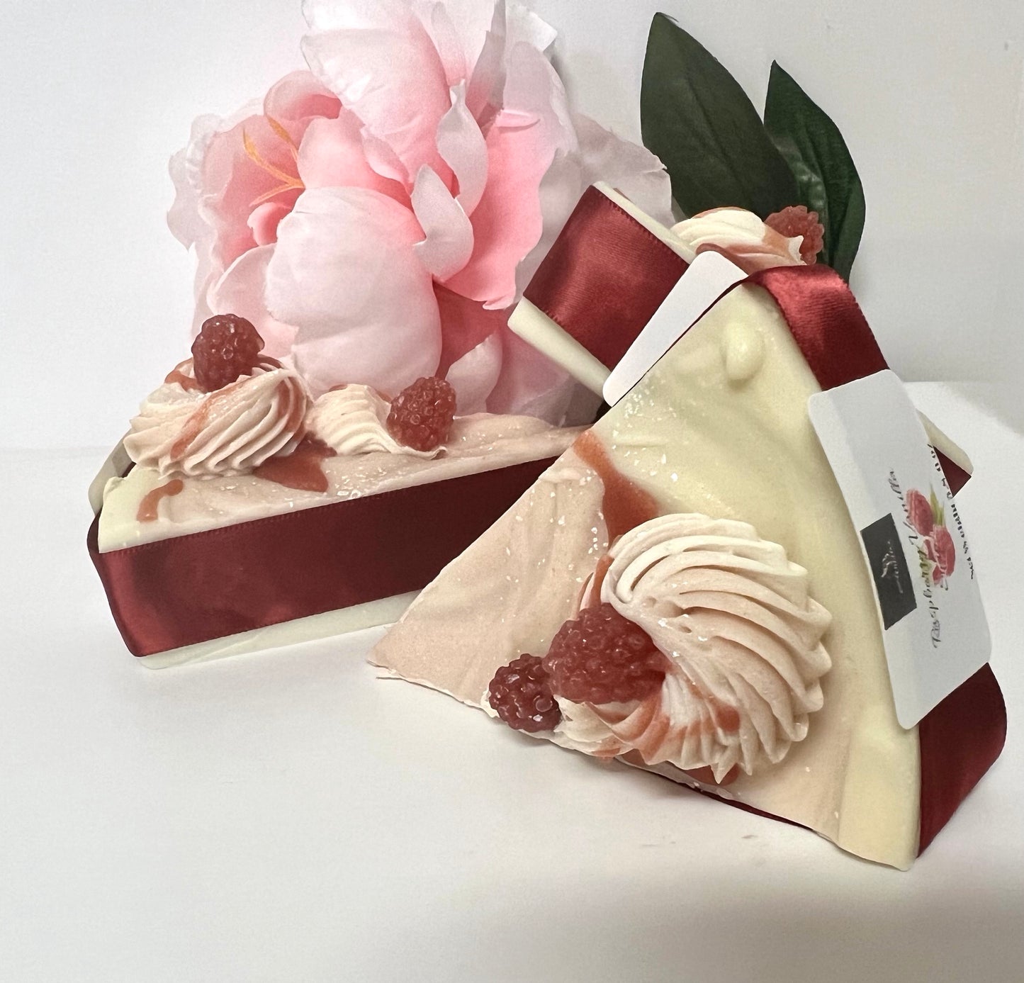 Raspberry vanilla cake slice soap